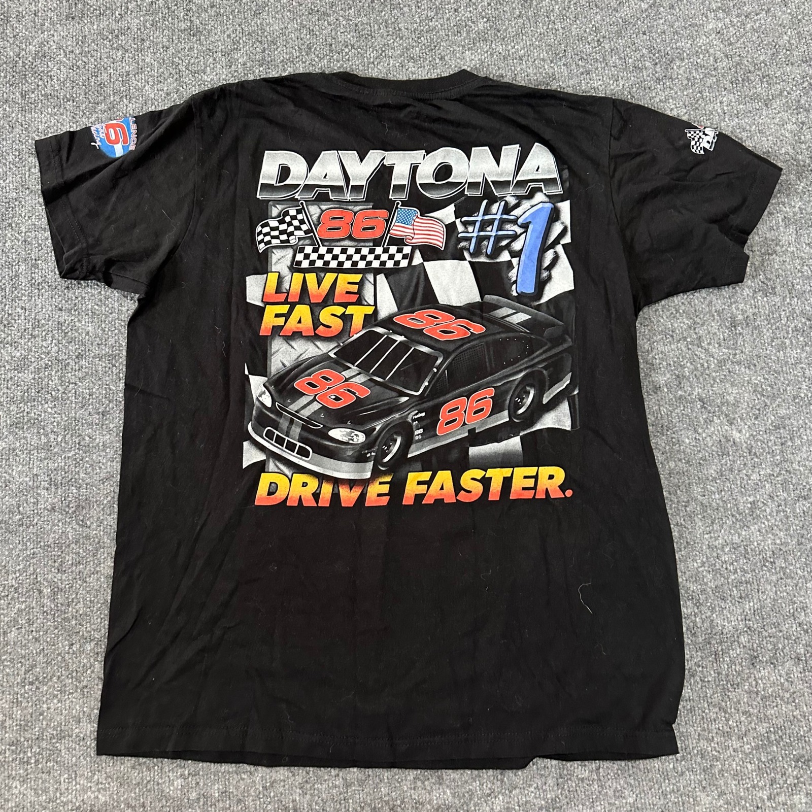 Thrift Shop Exchange TShirt Mens Size L Black Daytona Racing Graphic Live Fast